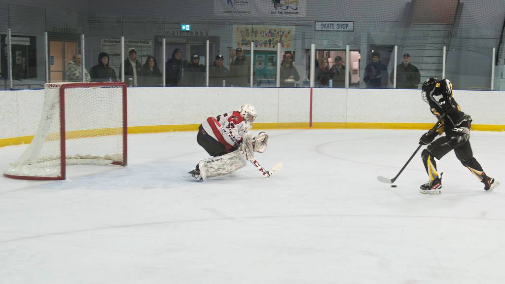 With less than a minute left in the first, Eagles forward, Jayce Cheetham scores the third goal of the period on Feb. 21, 2026 at Don Cruickshank Arena. (Bill McQuarrie/Contributor)