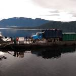 Fox Disposal hauling out a bin of scrap metal and garbage using the existing private ramp in Quatsino. (Gwen Hansen/Contributor)